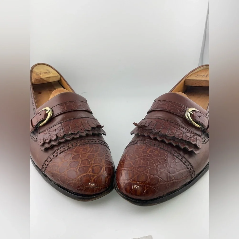 MIGUEL ANGEL Tassel Crocodile Brown Sz 10.5B Men Slip-On Loafers Made In Spain